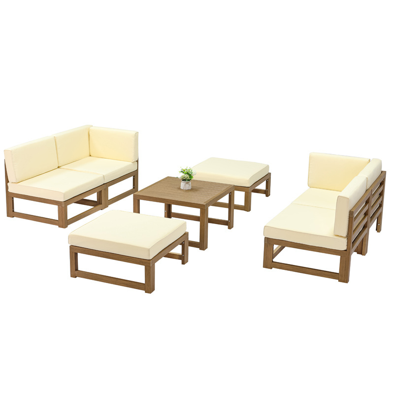 Luxury Outdoor Furniture Hotel Project plastic Wood outdoor Patio Garden Sofa Set Courtyard L Shape Outdoor Sofa