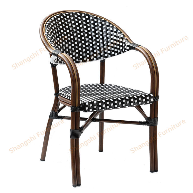 Classic Garden Furniture Outdoor Rattan Hotel Cafe Booth Patio Coffee French Double Aluminum Tube PE Rattan Wicker Dining Chairs