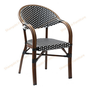 Classic Garden Furniture Outdoor Rattan Hotel Cafe Booth Patio Coffee French Double Aluminum Tube PE Rattan Wicker Dining Chairs