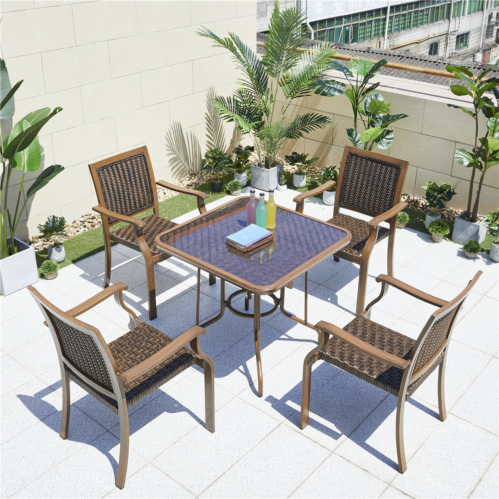 ALUMINUM PLASTIC WICKER TABLE OUTDOOR PLASTIC RATTAN FURNITURE OUTDOOR DINING TABLE