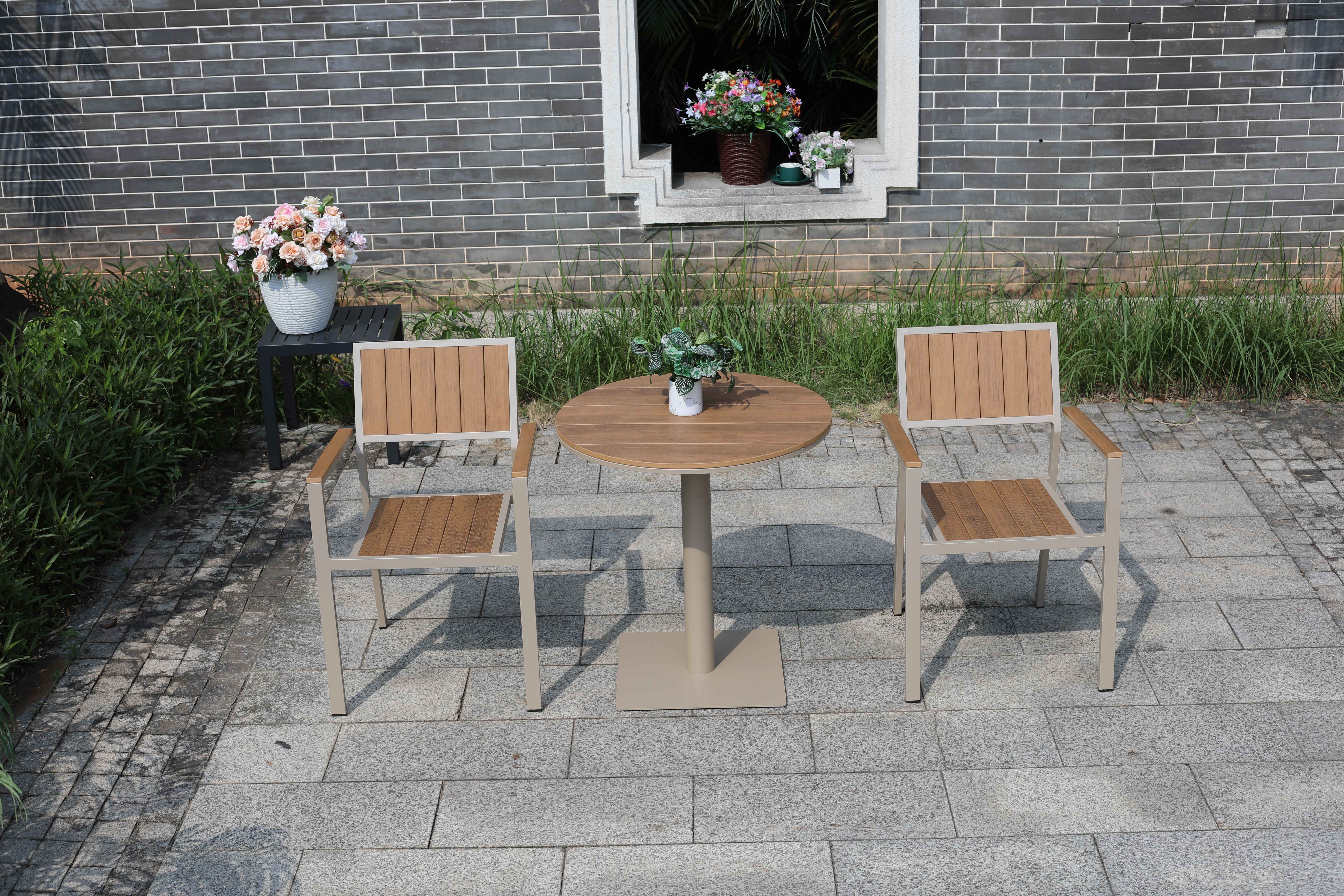 Garden Patio furniture Outdoor Plastic-wood table and chair 2+1 combination balcony table and chair