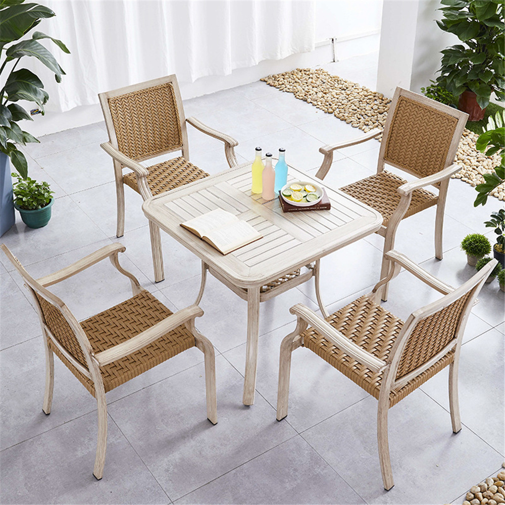 Wholesale Plastic rattan PE aluminum table chair set white coffee outdoor table patio garden furniture