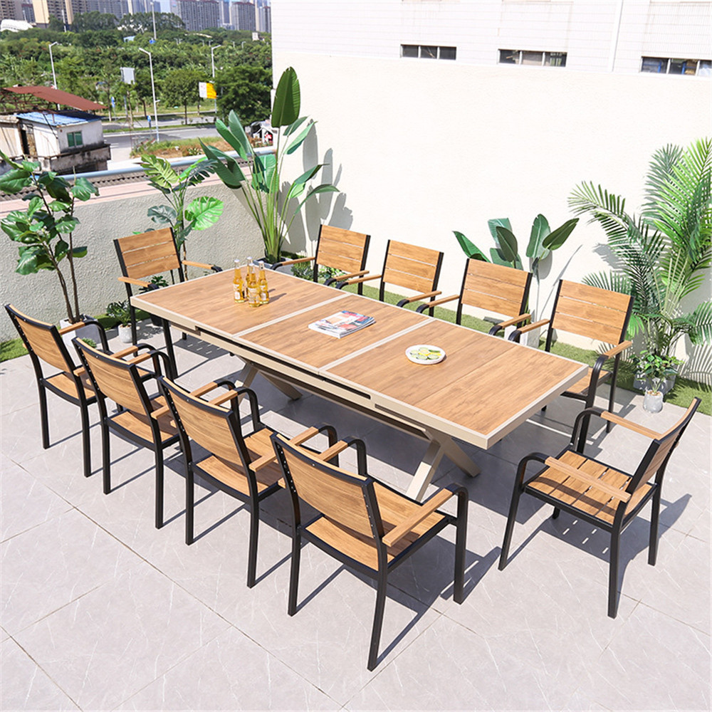 Modern Plastic wood outdoor restaurant garden tables and chairs outdoor furniture patio dinning table patio furniture set garden