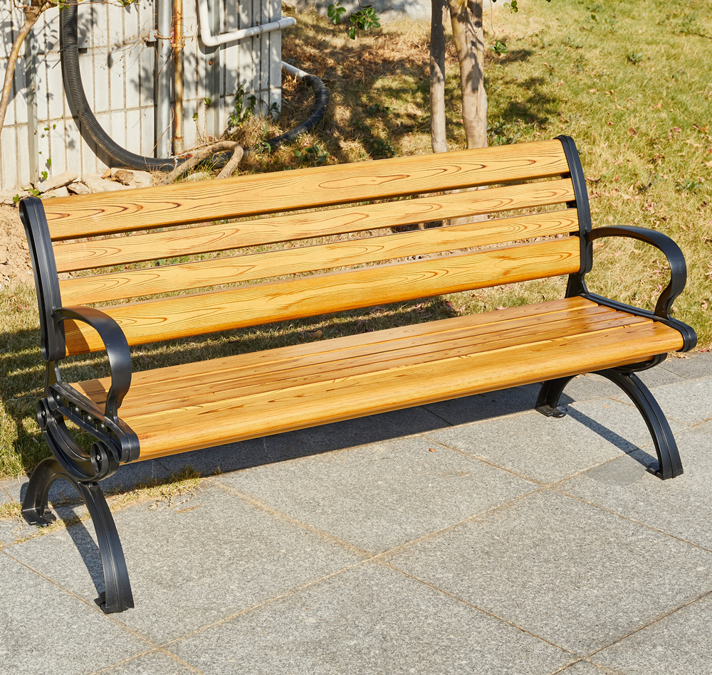 cast aluminum bench leg wood grain solar park bench outdoor furniture long metal bench for public park,case aluminum furniture