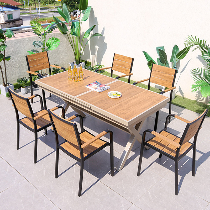 Modern Plastic wood outdoor restaurant garden tables and chairs outdoor furniture patio dinning table patio furniture set garden