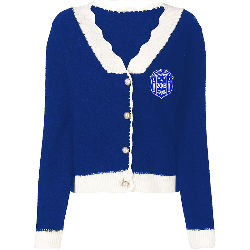 custom OEM ODM manufacturer women's v-neck knitwear varsity cardigan with white pearl buttons