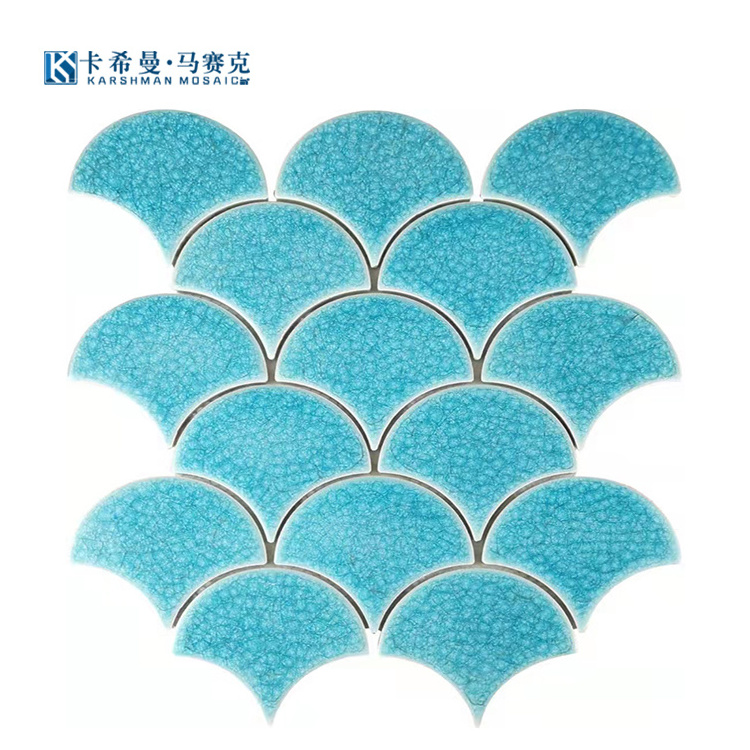 Factory Custom Blue Mosaic Tiles Fish Scale Tile Crackle Glazed Mirror Mosaic Tile For Bathroom