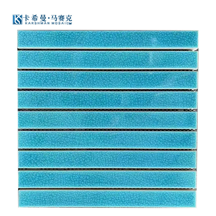 Good Quality Kiln Change Blue And Green Color Long Strip Design Porcelain Wall And Floor Mosaic Tile For Bathroom And Kitchen