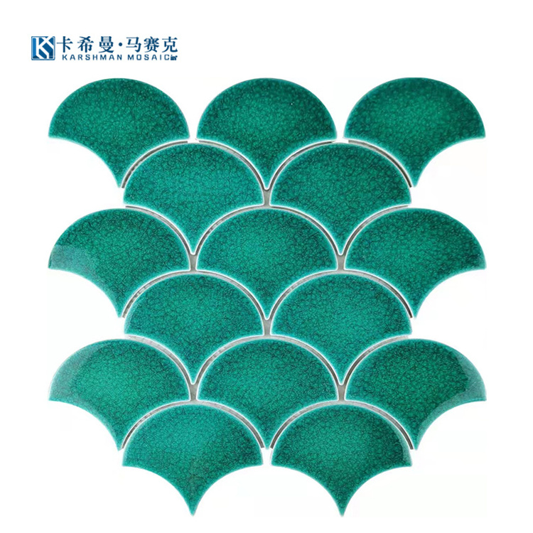 Factory Custom Blue Mosaic Tiles Fish Scale Tile Crackle Glazed Mirror Mosaic Tile For Bathroom