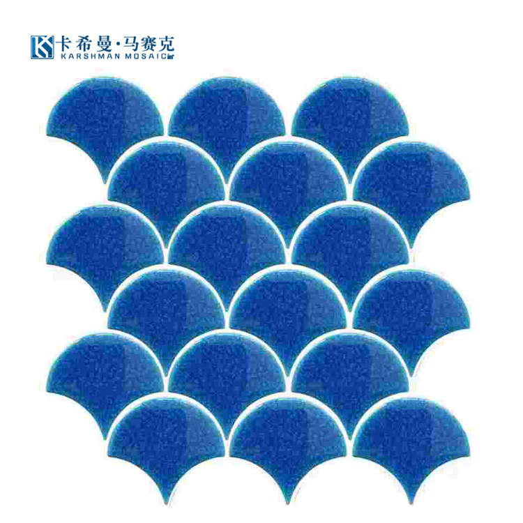 Factory Custom Blue Mosaic Tiles Fish Scale Tile Crackle Glazed Mirror Mosaic Tile For Bathroom