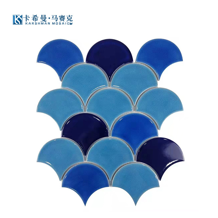 Factory Custom Blue Mosaic Tiles Fish Scale Tile Crackle Glazed Mirror Mosaic Tile For Bathroom