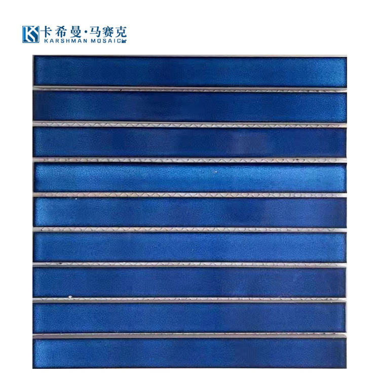 Good Quality Kiln Change Blue And Green Color Long Strip Design Porcelain Wall And Floor Mosaic Tile For Bathroom And Kitchen