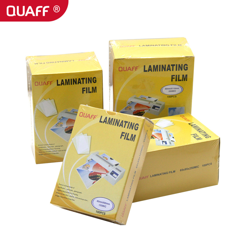 QUAFF hot Laminating pouch film High quality 250 mic 125 mic 80 mic 100 sheets for laminator