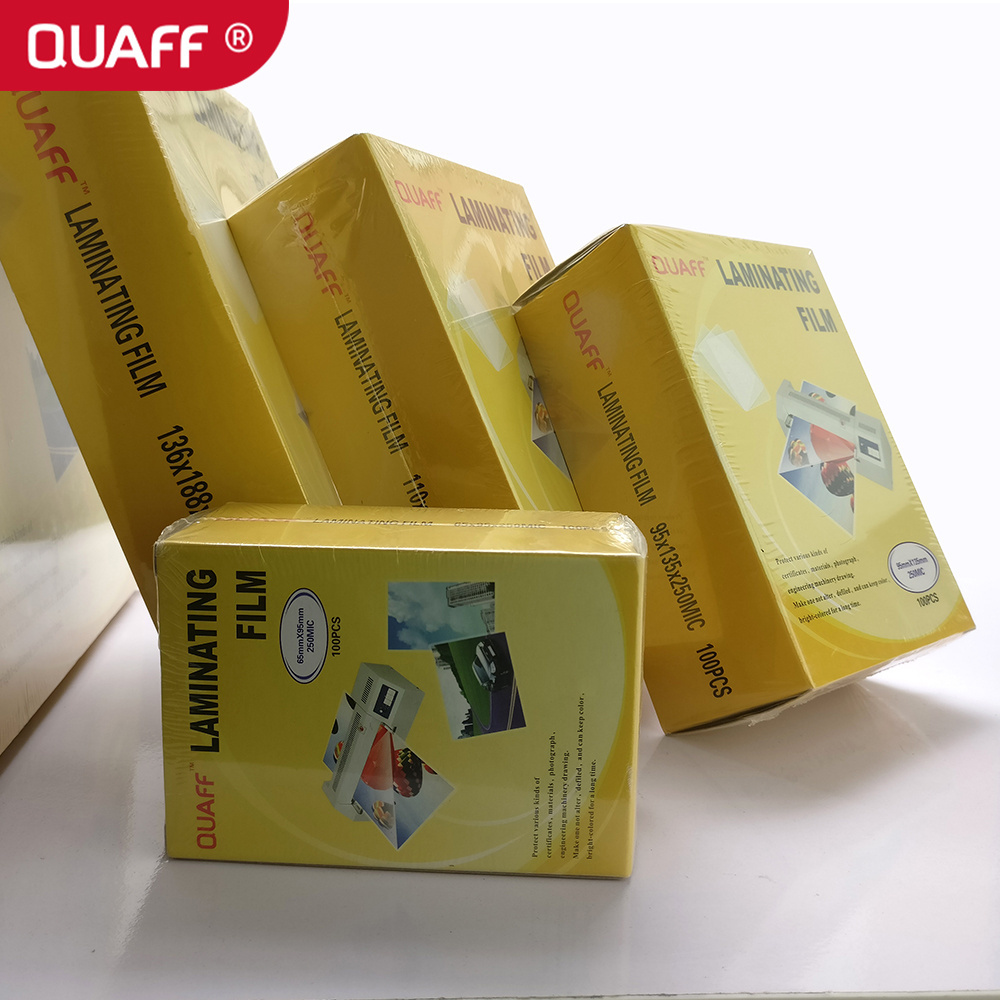 QUAFF hot Laminating pouch film High quality 250 mic 125 mic 80 mic 100 sheets for laminator