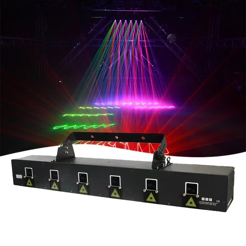 Six Eyes RGB Full Color Laser Beam Light Lazer Lighting 25 Scan Speed for Bar Disco DJ Night Club