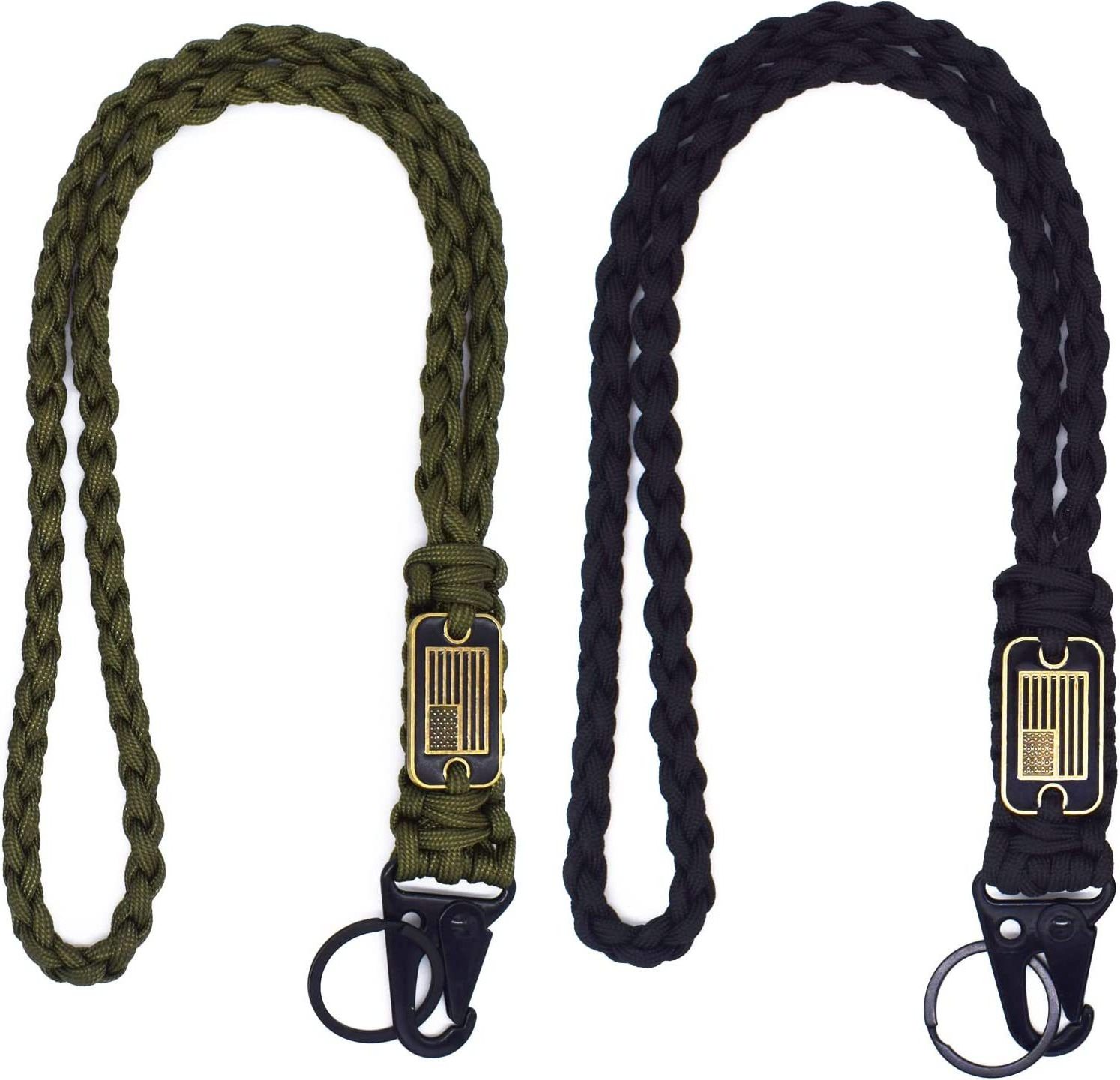 2024 Heavy Duty Braided Paracord Lanyard Keychain with Flag Parachute Rope Necklace Keychains,Key Ring for Outdoor Activities