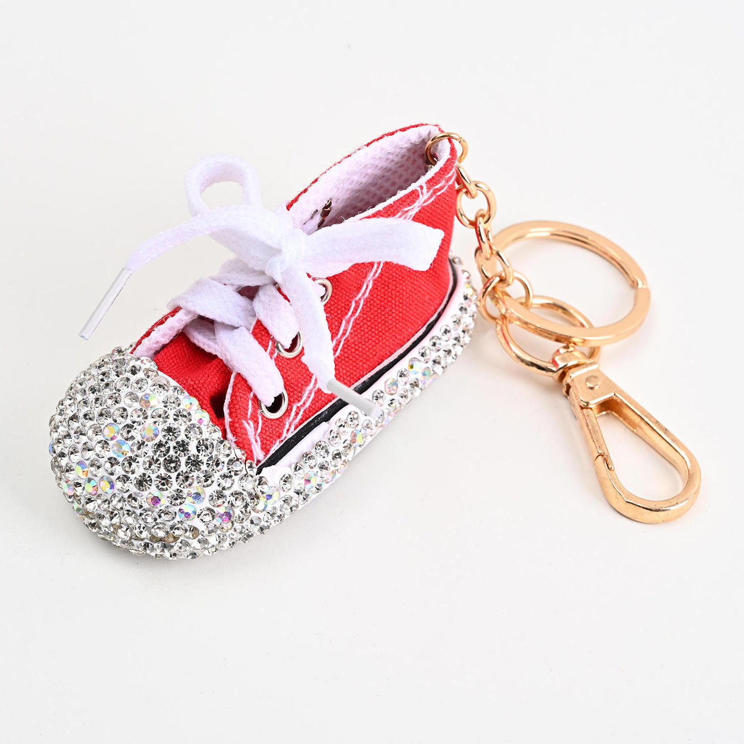 Mini canvas sneakers key chain bag charm pendant full diamond key chain 3d sparkling rhinestone canvas shoes key chain