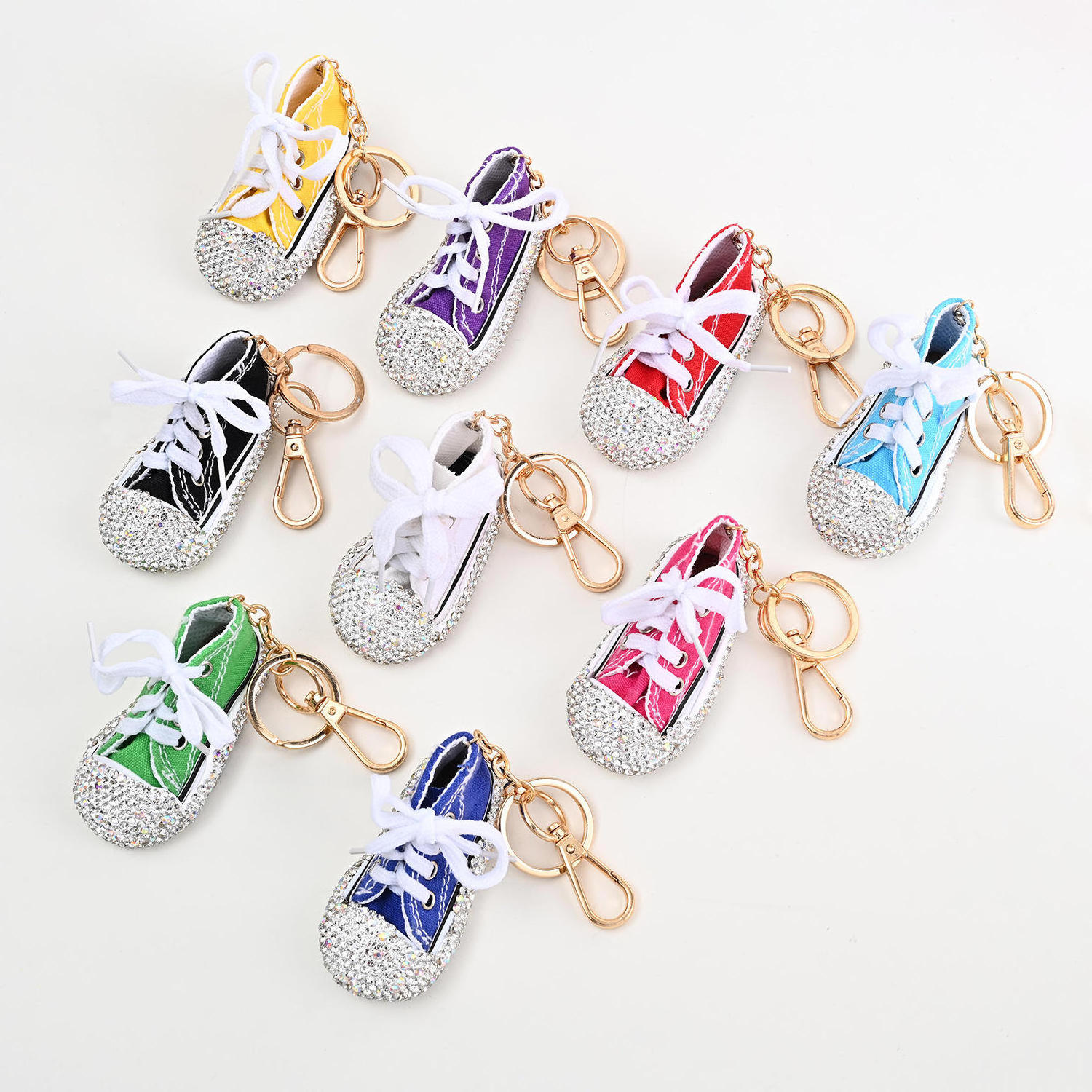 Mini canvas sneakers key chain bag charm pendant full diamond key chain 3d sparkling rhinestone canvas shoes key chain