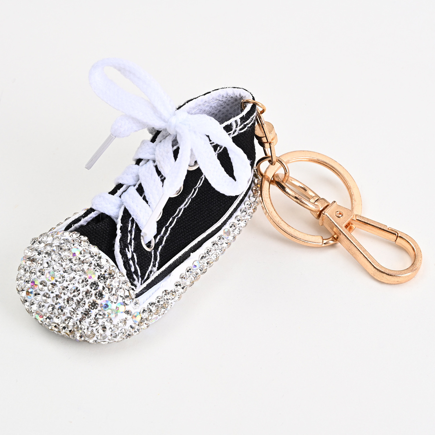 Mini canvas sneakers key chain bag charm pendant full diamond key chain 3d sparkling rhinestone canvas shoes key chain