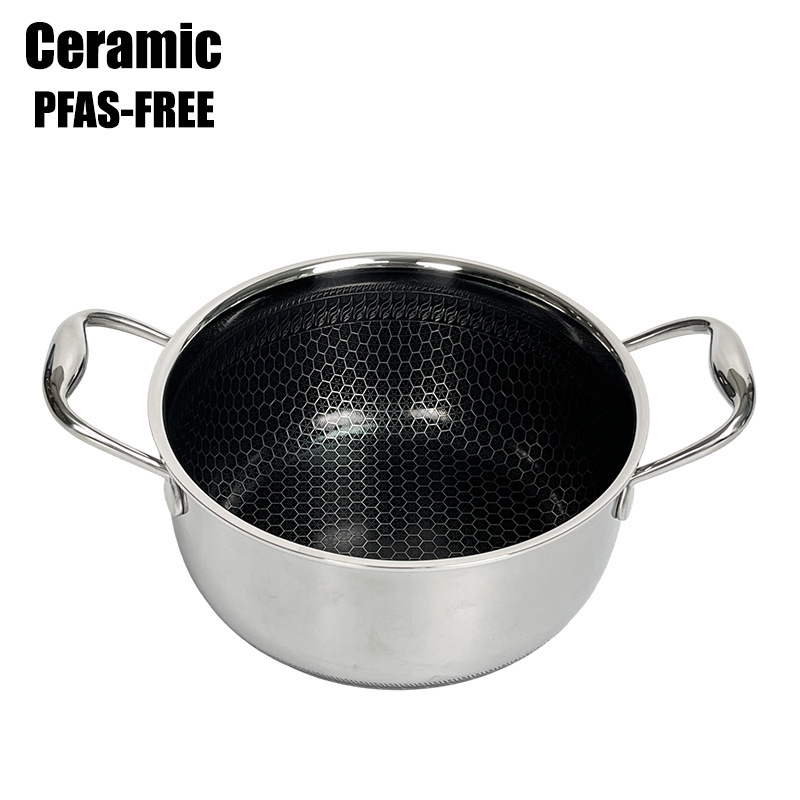 Customized Logo Ceramic Eco-friendly Stockpot Honeycomb Nonstick Cooking Pots Stainless Steel Kitchen  Pan