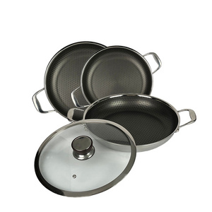 Double Ear Stainless Steel Hex clad  Saute Panela Frying Pan Non-stick Pancake Paella Pan for All Stoves Home Cooking