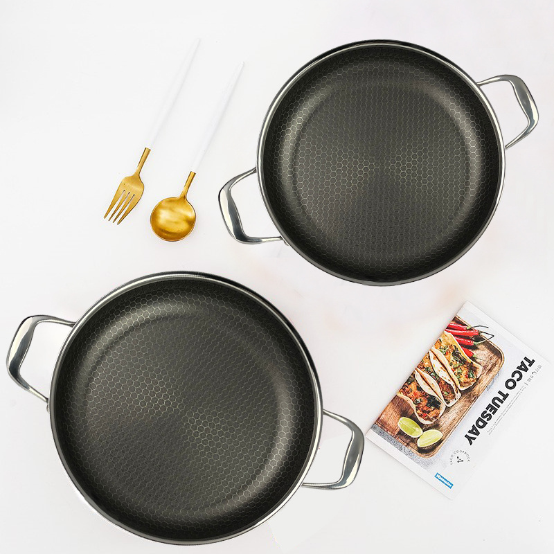 New Design Non Stick Eco-friendly PFOA Free Frying Pan 24cm Stainless Steel Seafood Kitchen Korean Hybrid Cooking Paella Pan