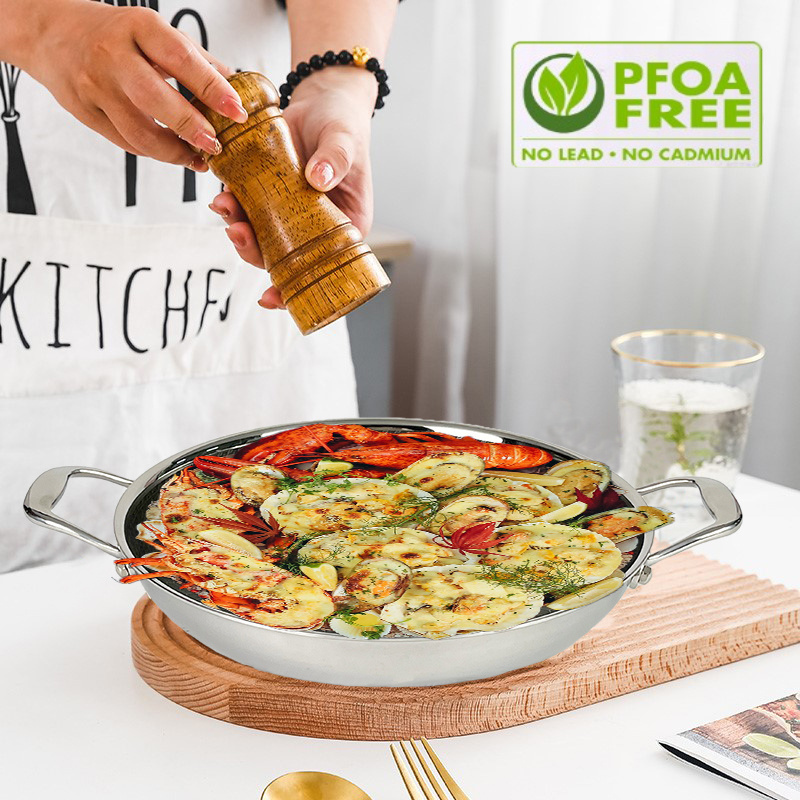 New Design Non Stick Eco-friendly PFOA Free Frying Pan 24cm Stainless Steel Seafood Kitchen Korean Hybrid Cooking Paella Pan