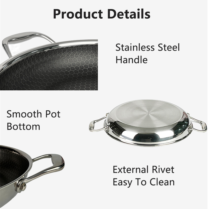 5-ply 30CM Large Hexagonal Pan Price Stainless Steel Silver Grill Frypan Honeycomb Paella Pan for Restaurant Kitchen