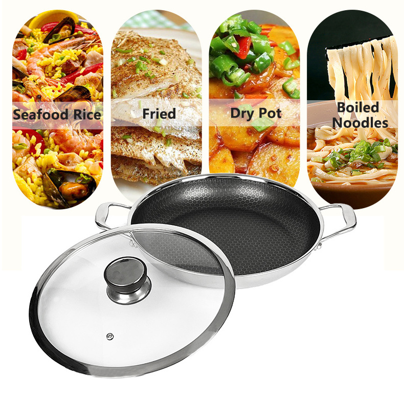 5-ply 30CM Large Hexagonal Pan Price Stainless Steel Silver Grill Frypan Honeycomb Paella Pan for Restaurant Kitchen