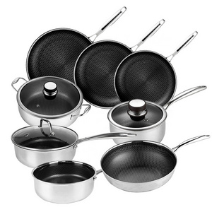 304/430 Stainless Steel Nonstick Cookware Sets PFOA Free Coating Cooking Pot And Pan Kitchen Tri-ply Honeycomb Frying pan