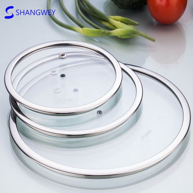 High Quality Kitchen items Wide Edge Stainless Steel Round Mirror Polishing Frying Pan Tempered Glass Lid