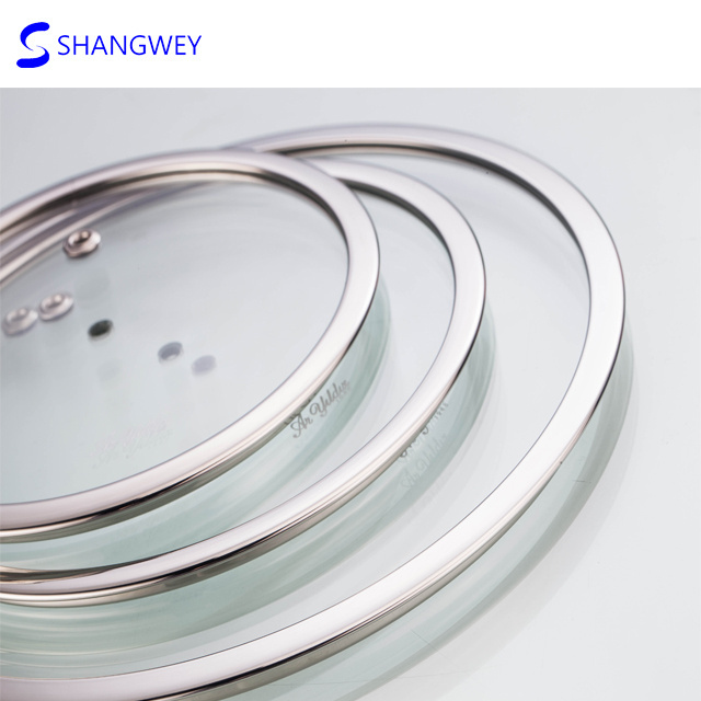 High Quality Kitchen items Wide Edge Stainless Steel Round Mirror Polishing Frying Pan Tempered Glass Lid