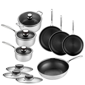 13 pc Hexclad Hybrid Cookware Set w/ Lids Stainless Steel Wok Kitchenware 3-ply Stainless Steel Honeycomb Non Stick Wok Pans