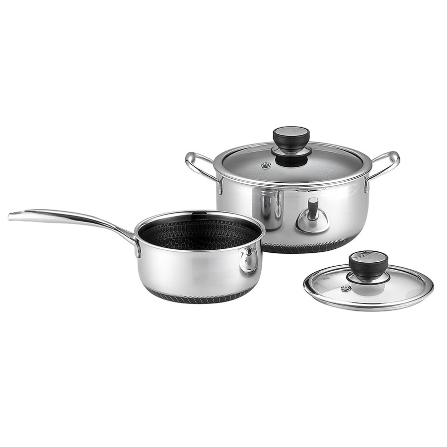 High Quality Non Sticky Cooking Pots Set Stainless Steel Cookware Heavy Duty Cooking Round Pots For Restaurant Sets