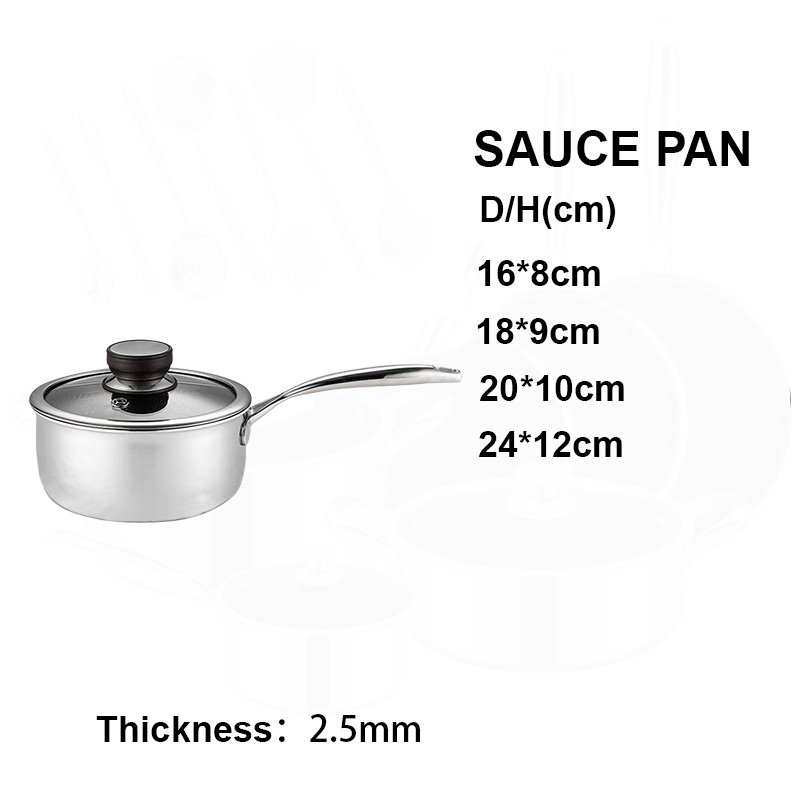 Shangwey Customizable Stainless Steel Kitchen Utensils Non Stick Cooking Pot Set With Glass Lid