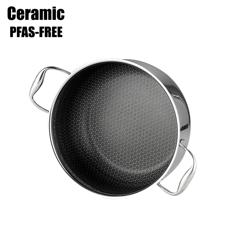 Customized Logo Ceramic Eco-friendly Stockpot Honeycomb Nonstick Cooking Pots Stainless Steel Kitchen  Pan