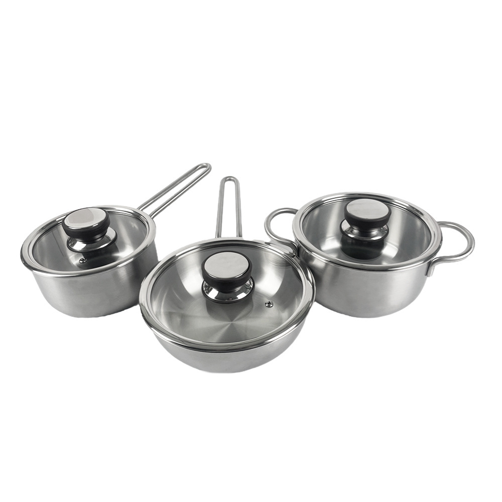 Customizable 2mm Thickness Cook Pots And Pans Stainless Steel  Kitchen Wear Cookware Sets cooking Pots with Glass Lid