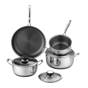 High Quality Non Sticky Cooking Pots Set Stainless Steel Cookware Heavy Duty Cooking Round Pots For Restaurant Sets