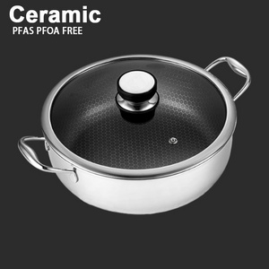 Eco-friendly 28cm Big Soup Pot Non-stick 3-Layer Stainless Steel Honeycomb Cookware Electric Cooker Chicken Cooking Pot