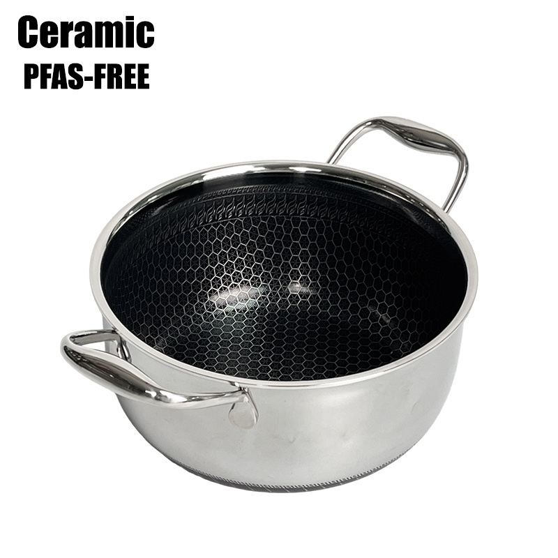 Customized Logo Ceramic Eco-friendly Stockpot Honeycomb Nonstick Cooking Pots Stainless Steel Kitchen  Pan