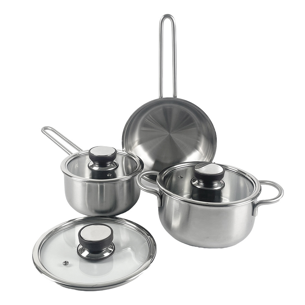 Customizable 2mm Thickness Cook Pots And Pans Stainless Steel  Kitchen Wear Cookware Sets cooking Pots with Glass Lid