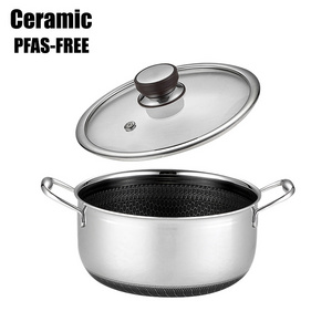 Customized Logo Ceramic Eco-friendly Stockpot Honeycomb Nonstick Cooking Pots Stainless Steel Kitchen  Pan