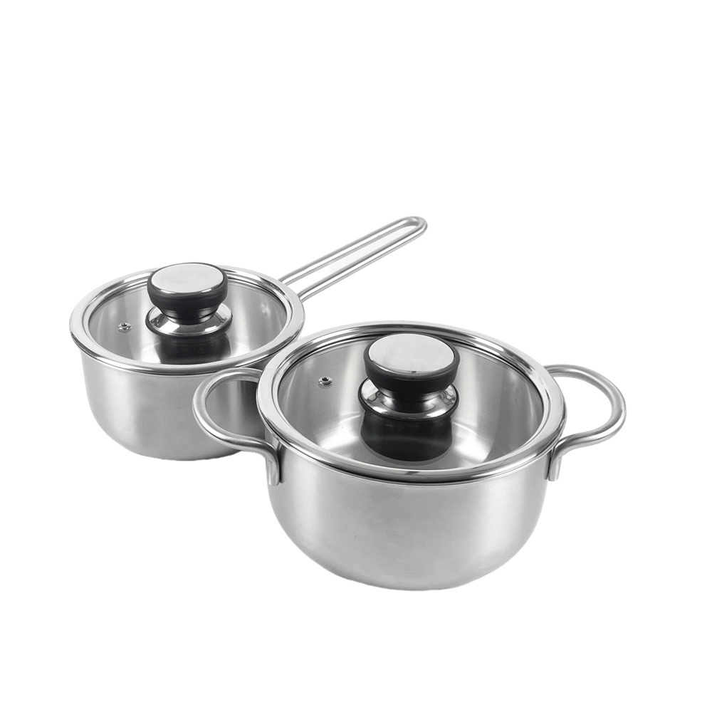 Customizable 2mm Thickness Cook Pots And Pans Stainless Steel  Kitchen Wear Cookware Sets cooking Pots with Glass Lid