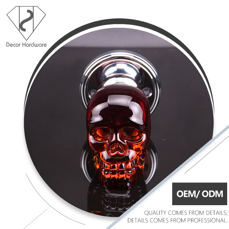 Custom logo crystal mortice skull furniture external door handle door knobs with lock