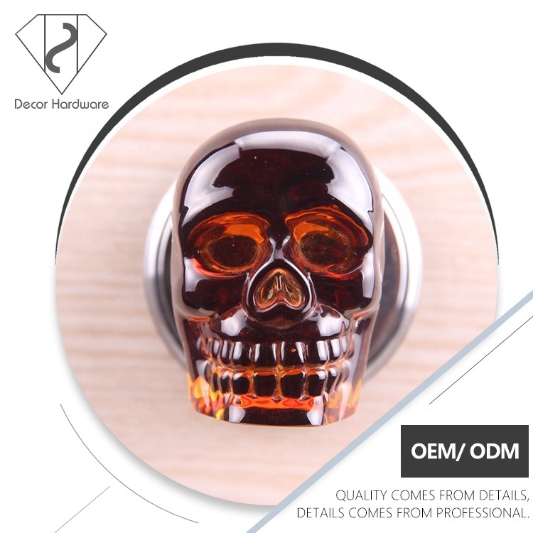 Custom logo crystal mortice skull furniture external door handle door knobs with lock