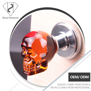 Custom logo crystal mortice skull furniture external door handle door knobs with lock