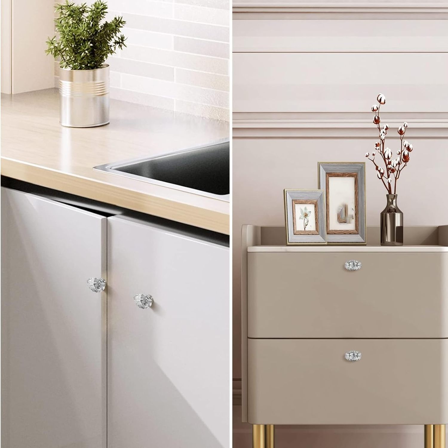 Brushed Nickel Cabinet Knobs Glass Crystal Pulls