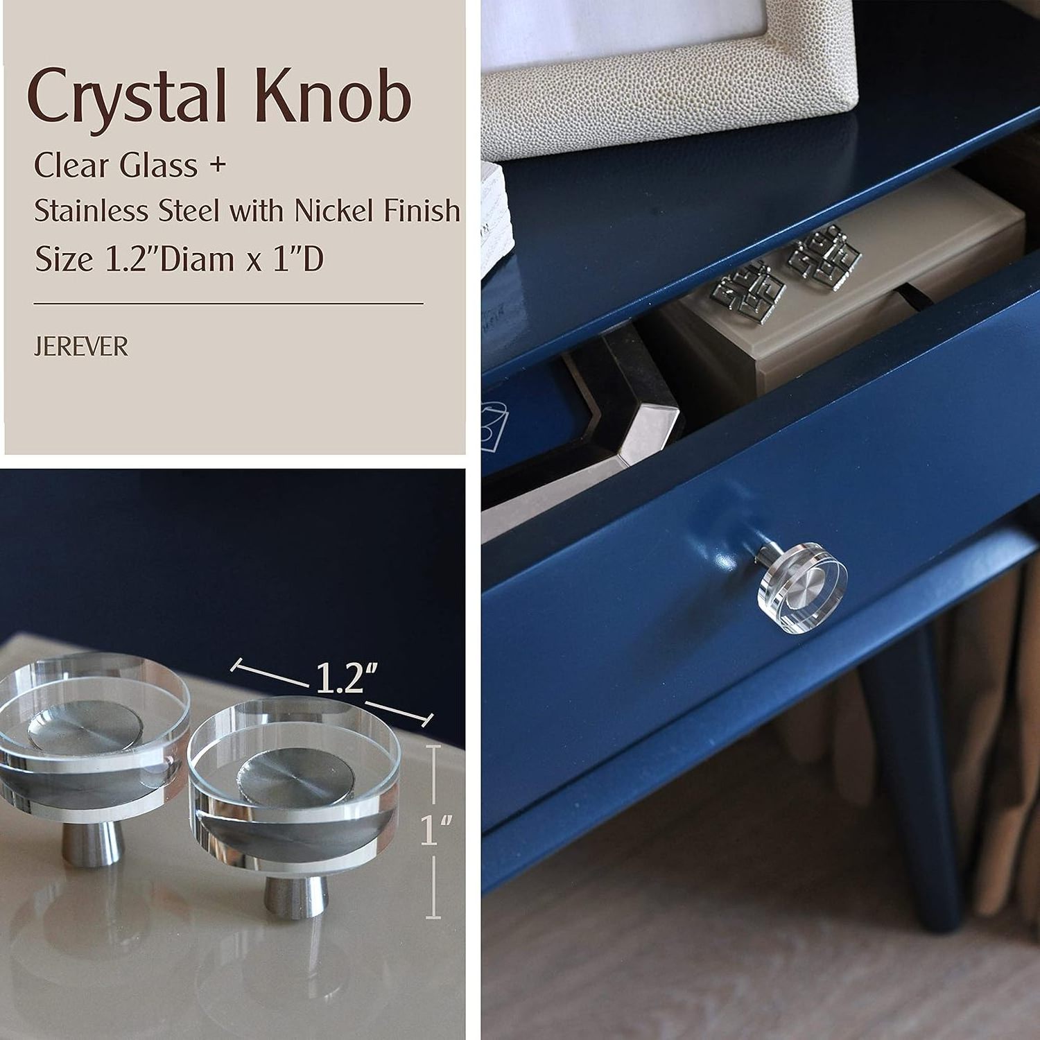 Glass Crystal Knobs Brushed Nickel Drawer Pull Cabinet Handle