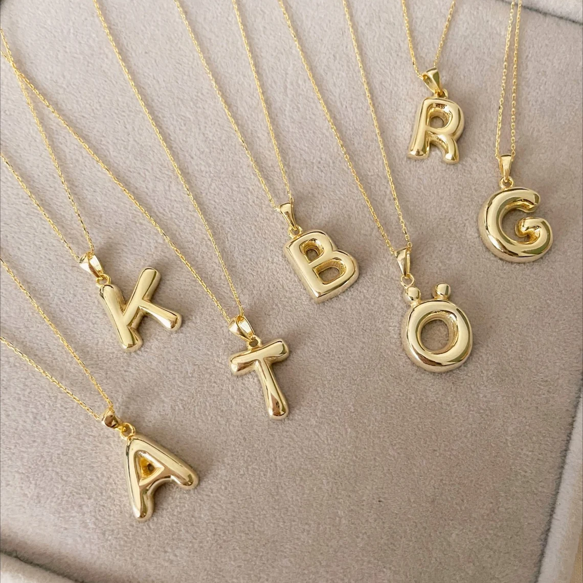 Personalized Custom Gold Plated Sterling Silver 925 Initial Alphabet Pendant Bubble Balloon Letter Necklace