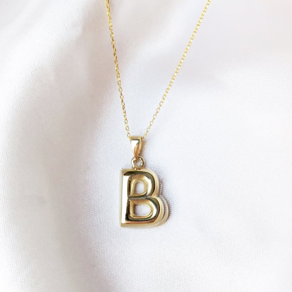 Personalized Custom Gold Plated Sterling Silver 925 Initial Alphabet Pendant Bubble Balloon Letter Necklace